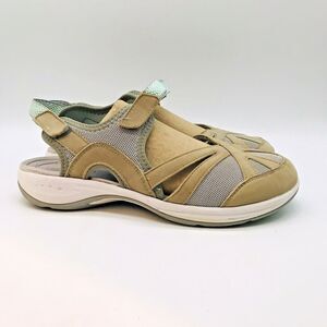 Easy Spirit Explore 24 SeeSplash Women's 10WW Tan/Mint Leather Slingback Sandal